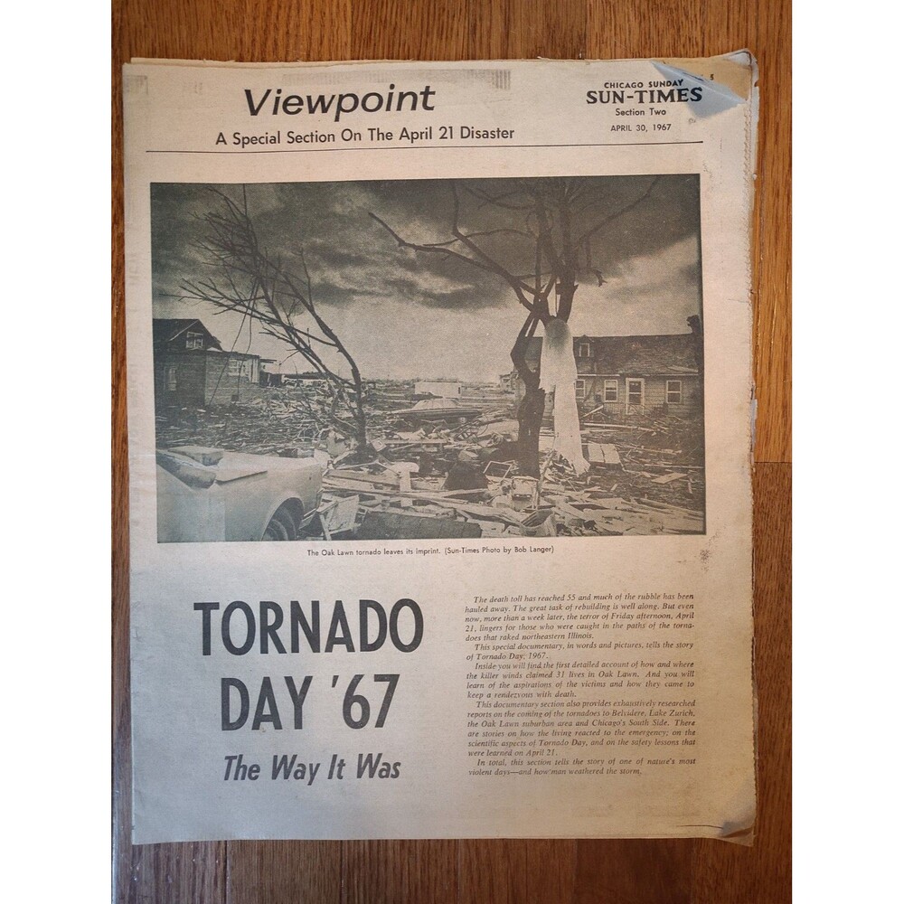 Vintage Newspaper Insert Chicago Sun Times 1967 Tornado Day Oak Lawn